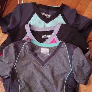 2 Grey's Anatomy Womens' Gray and Black Scub Tops. With Bonous Scub Top!